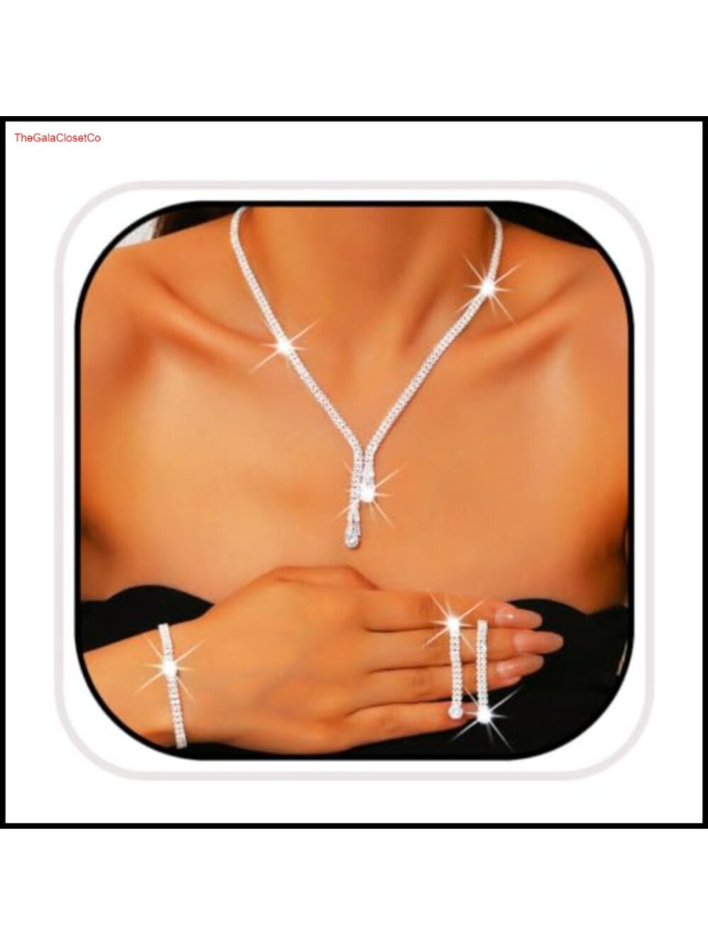 Rhinestone Jewelry Set Necklace Bracelet Earrings Adjustable Bridal Prom